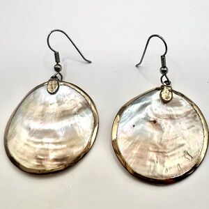 Gold rimmed mother of pearl sea shell earrings